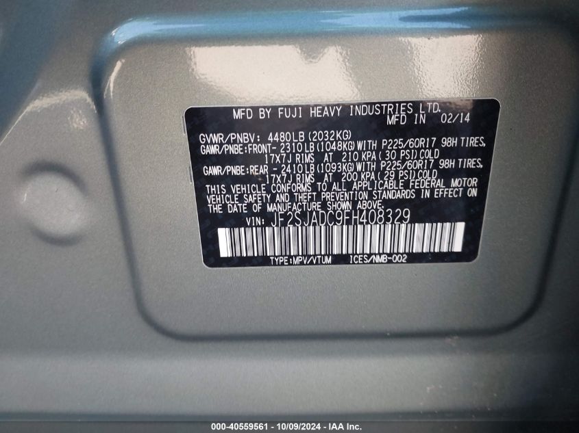 JF2SJADC9FH408329 2015 Subaru Forester 2.5I Premium