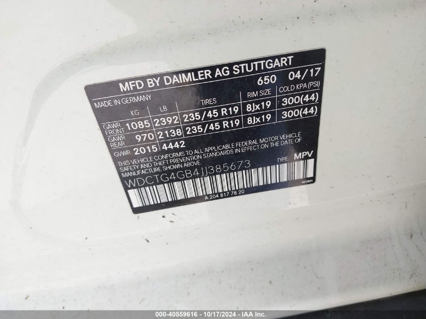 VIN WDCTG4GB4JJ385673 2018 Mercedes-Benz GLA 250, 4... no.9