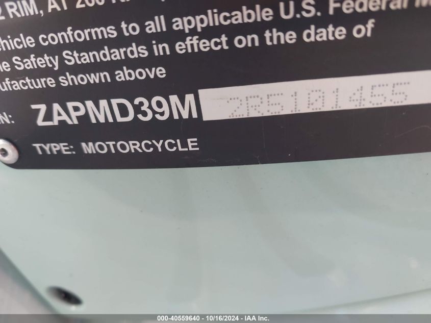 2024 Vespa Gts/Sei Giorni 300 VIN: ZAPMD39M2R5101455 Lot: 40559640