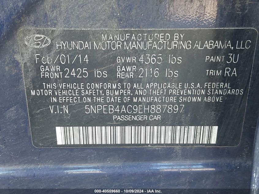 5NPEB4AC9EH887897 2014 Hyundai Sonata Gls