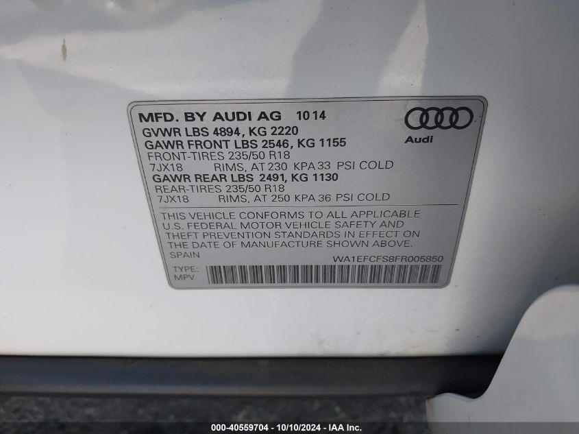 2015 Audi Q3 2.0T Premium Plus VIN: WA1EFCFS8FR005850 Lot: 40559704