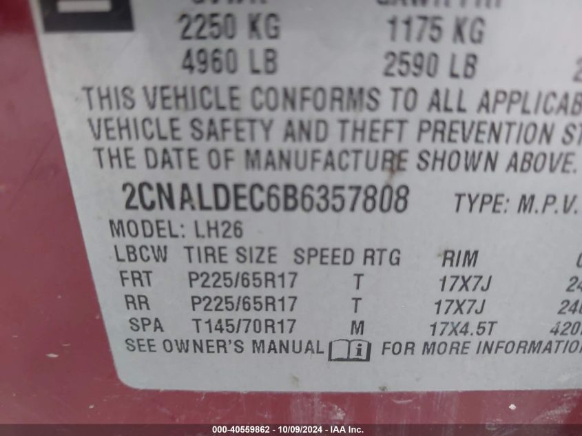 2CNALDEC6B6357808 2011 Chevrolet Equinox 1Lt