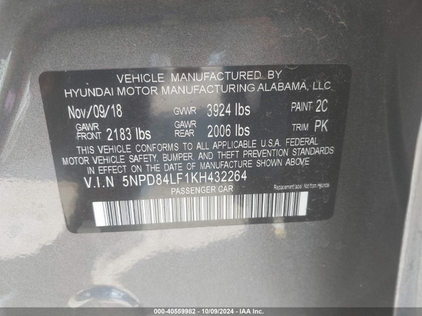 2019 HYUNDAI ELANTRA SEL - 5NPD84LF1KH432264