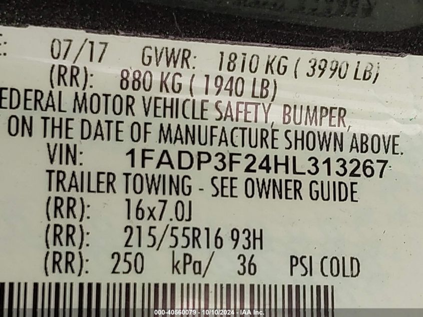 1FADP3F24HL313267 2017 Ford Focus Se