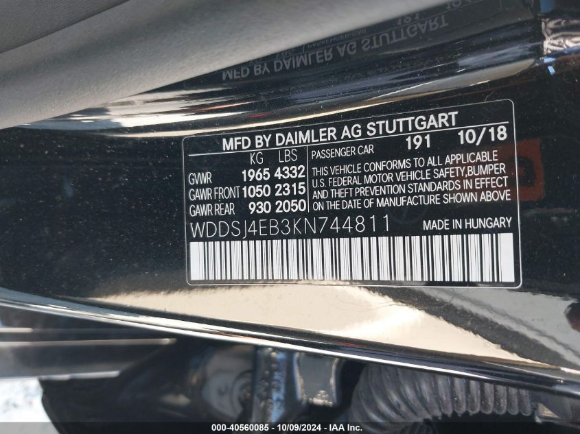 WDDSJ4EB3KN744811 2019 Mercedes-Benz Cla 250