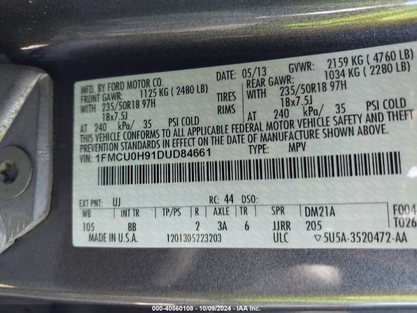 1FMCU0H91DUD84661 2013 Ford Escape Sel