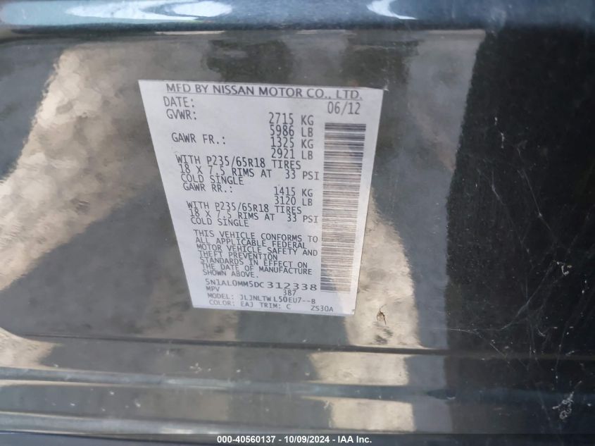 5N1AL0MM5DC312338 2013 Infiniti Jx35