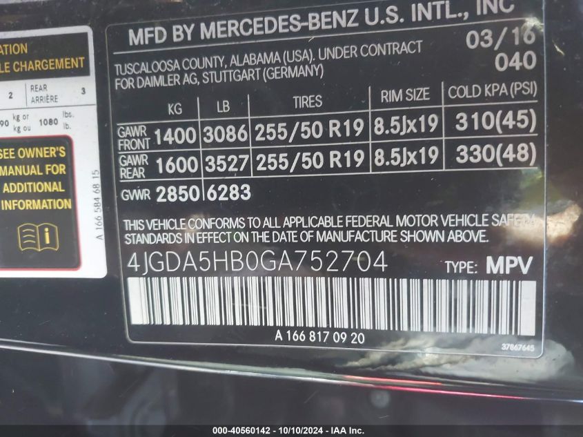 4JGDA5HB0GA752704 2016 Mercedes-Benz Gle 350 4Matic