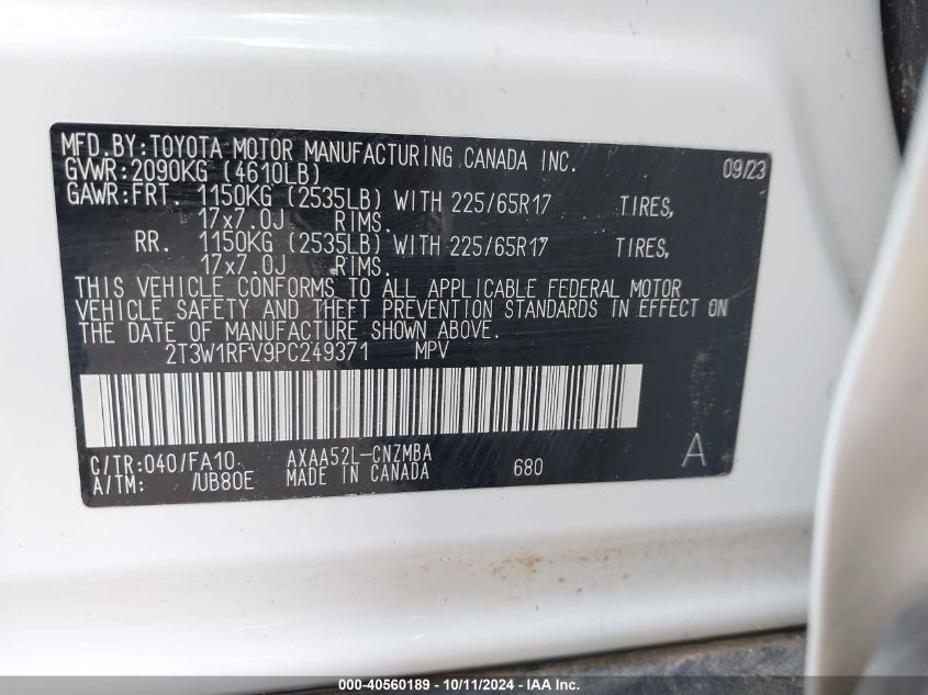 2T3W1RFV9PC249371 2023 Toyota Rav4 Xle