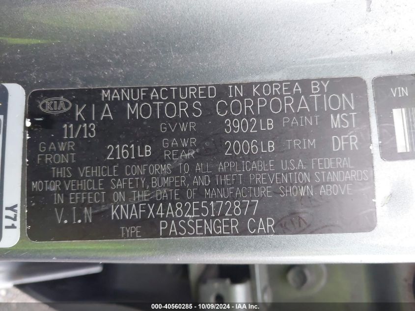 KNAFX4A82E5172877 2014 Kia Forte Ex