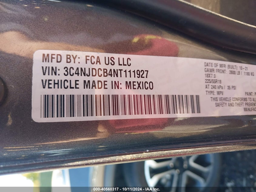VIN 3C4NJDCB4NT111927 2022 JEEP COMPASS LIMITED 4X4