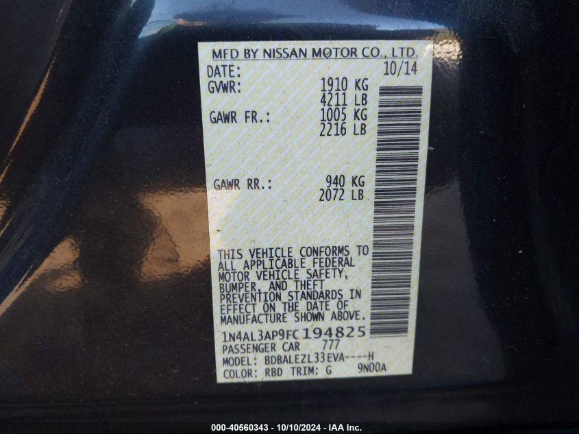 1N4AL3AP9FC194825 2015 Nissan Altima 2.5 S