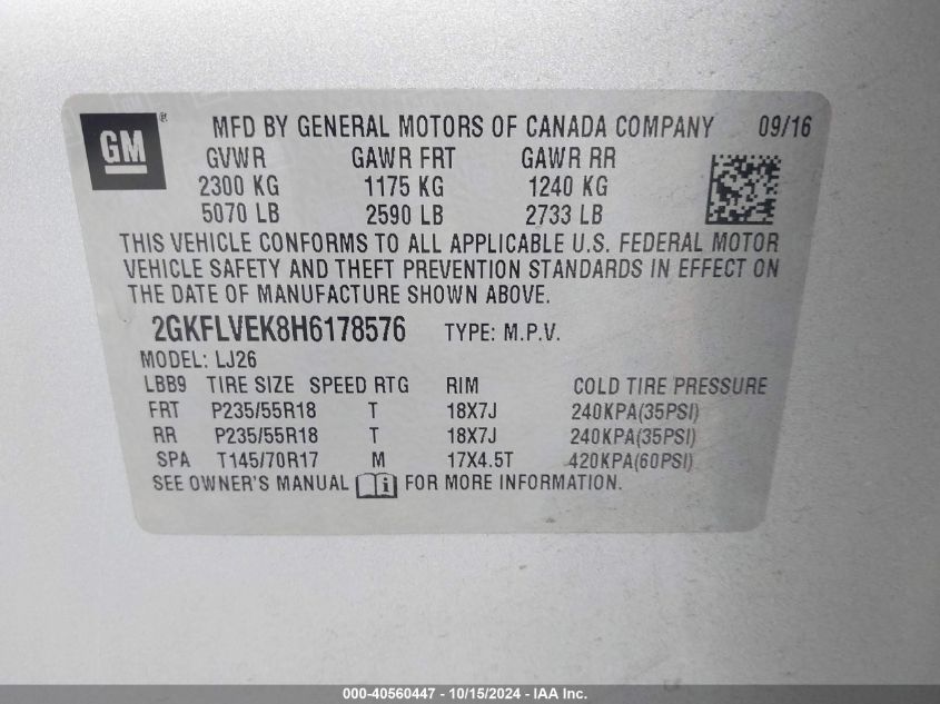 VIN 2GKFLVEK8H6178576 2017 GMC Terrain, Denali no.9