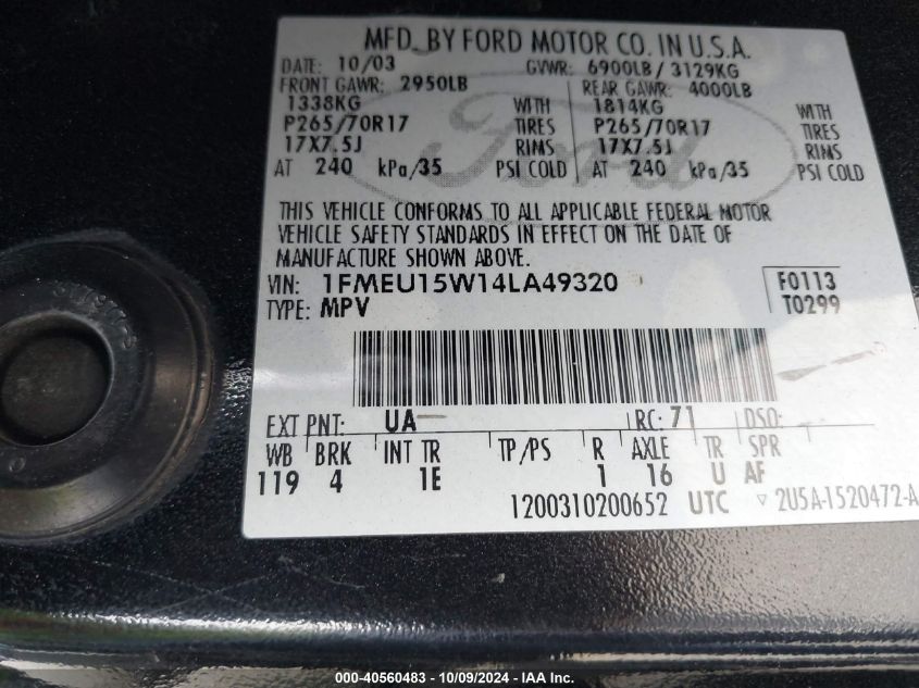 1FMEU15W14LA49320 2004 Ford Expedition Xlt