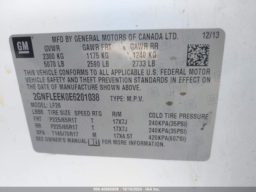 2GNFLEEK0E6201038 2014 Chevrolet Equinox Ls