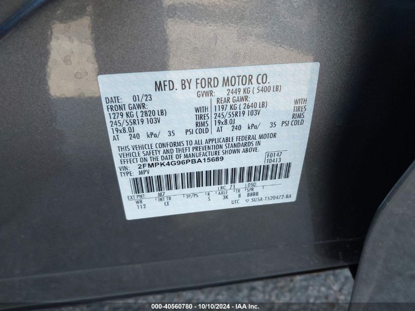 2023 Ford Edge Se VIN: 2FMPK4G96PBA15689 Lot: 40560780