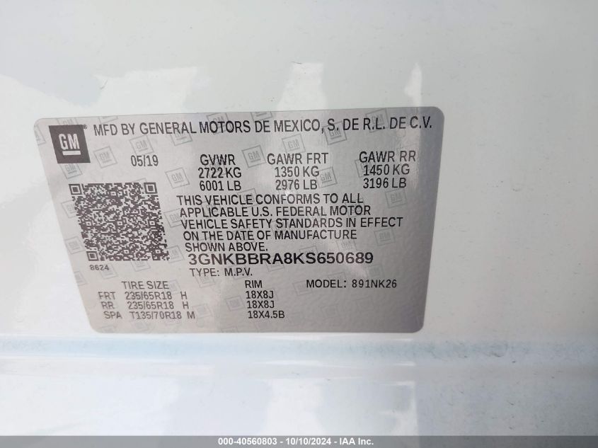 3GNKBBRA8KS650689 2019 Chevrolet Blazer