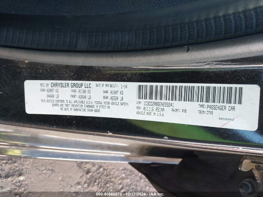 2014 Dodge Avenger Se VIN: 1C3CDZAB6EN233241 Lot: 40560870