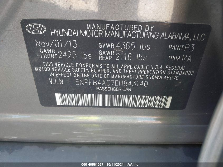 2014 HYUNDAI SONATA GLS - 5NPEB4AC7EH843140