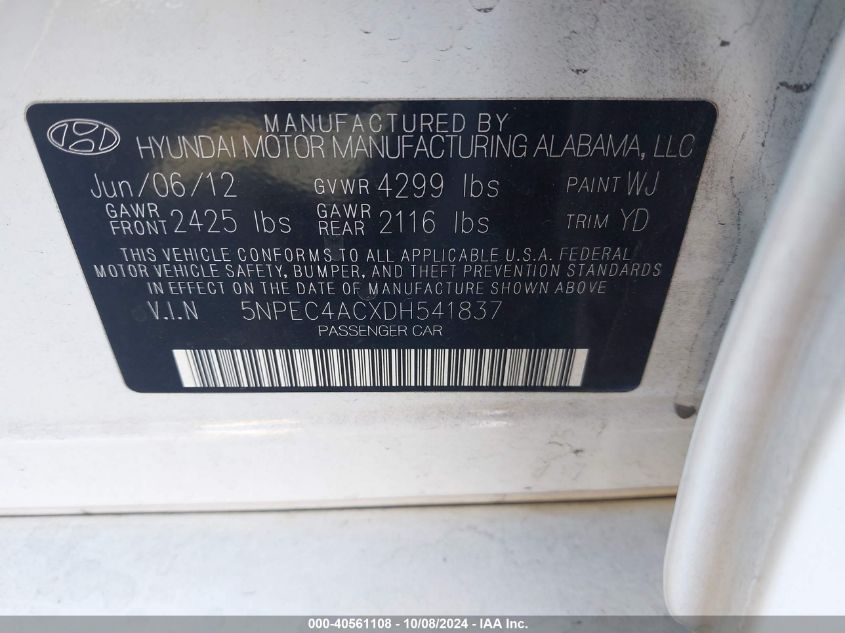 5NPEC4ACXDH541837 2013 Hyundai Sonata Limited