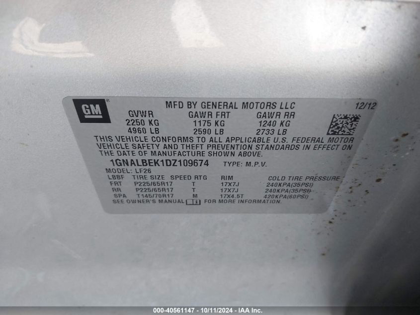 1GNALBEK1DZ109674 2013 Chevrolet Equinox Ls