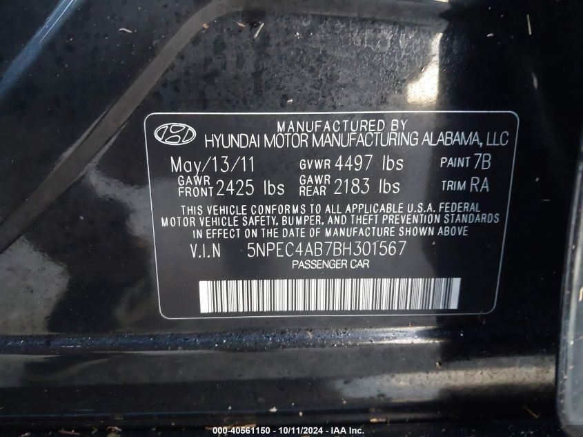 5NPEC4AB7BH301567 2011 Hyundai Sonata Se/Limited