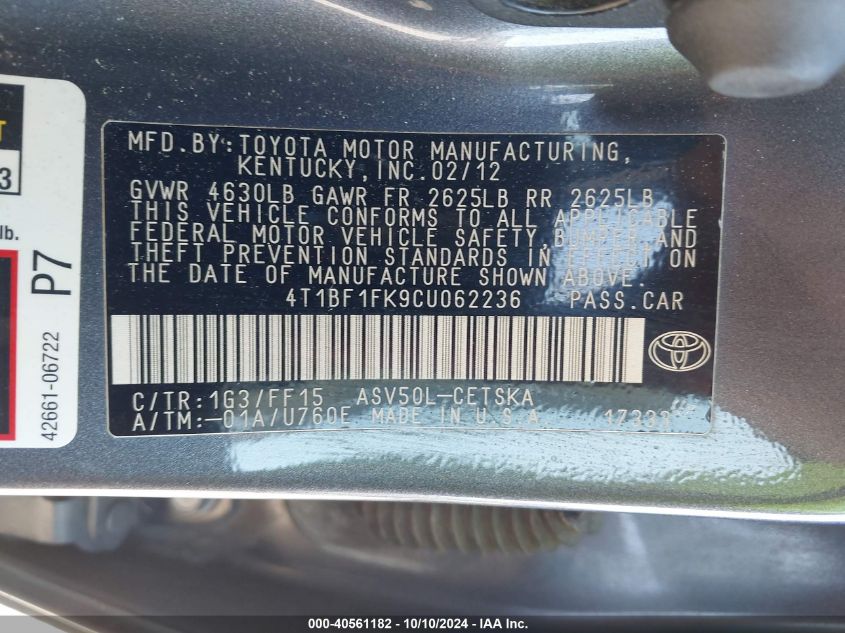 4T1BF1FK9CU062236 2012 Toyota Camry Se