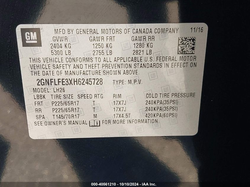 2GNFLFE3XH6245728 2017 Chevrolet Equinox Lt