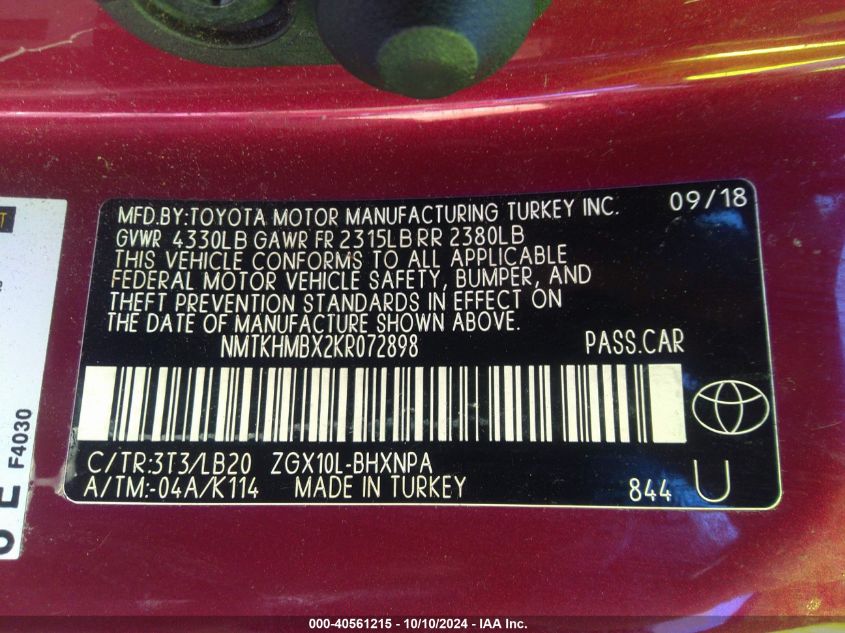 NMTKHMBX2KR072898 2019 Toyota C-Hr Limited