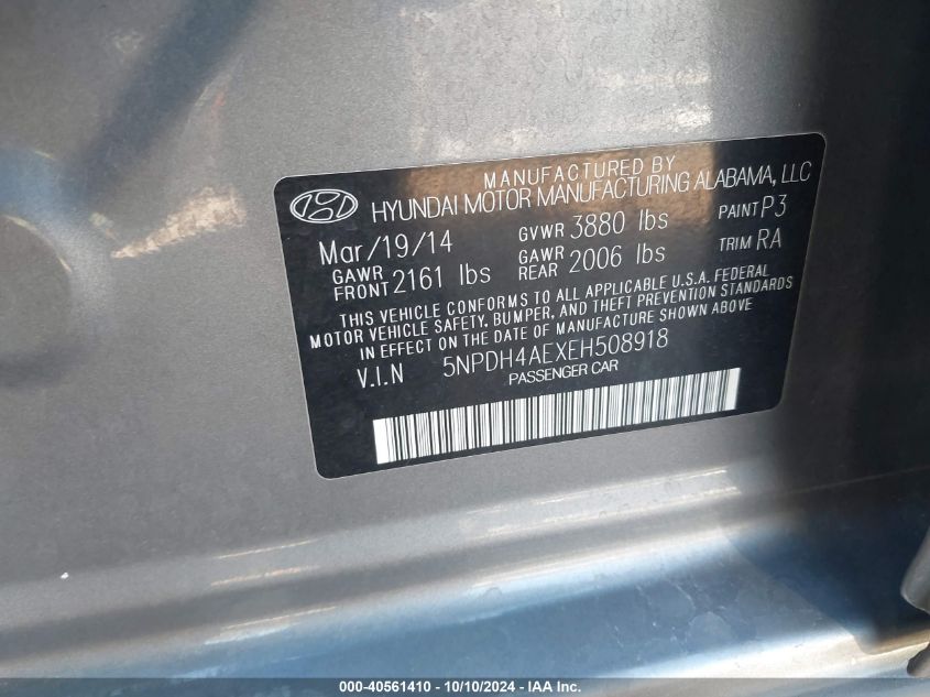 5NPDH4AEXEH508918 2014 Hyundai Elantra Se