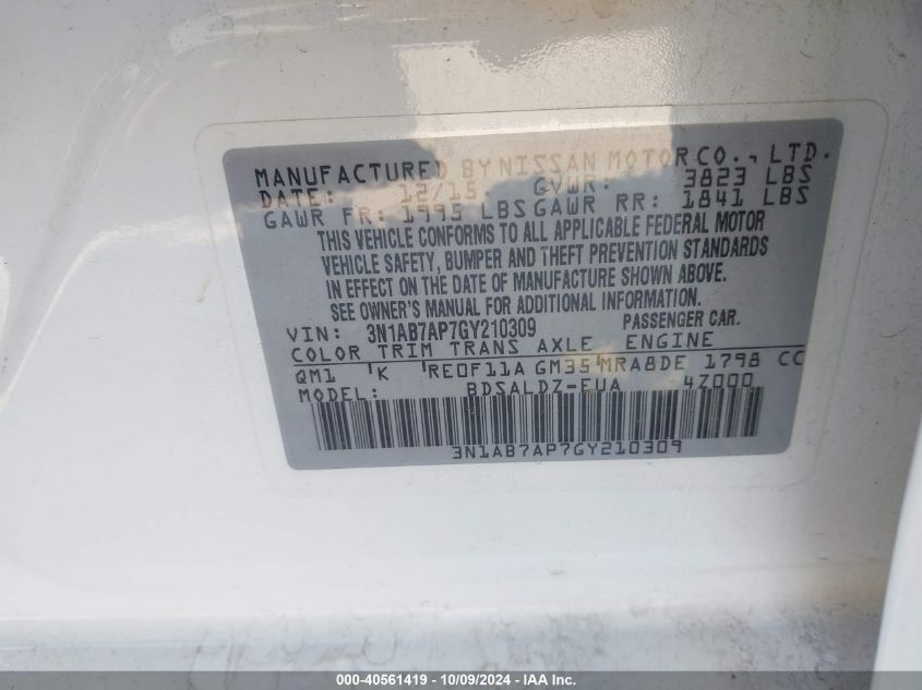 3N1AB7AP7GY210309 2016 Nissan Sentra Fe+ S/S/Sl/Sr/Sv