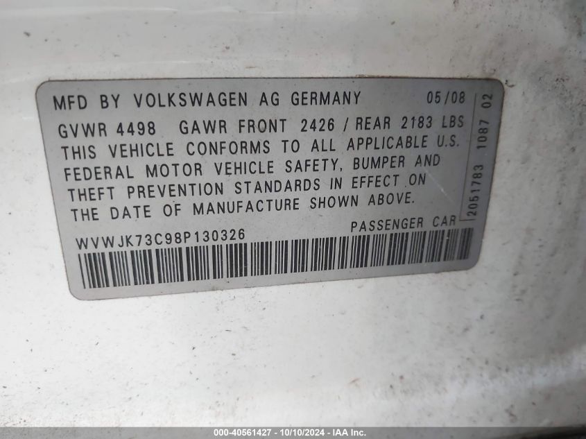 WVWJK73C98P130326 2008 Volkswagen Passat Turbo