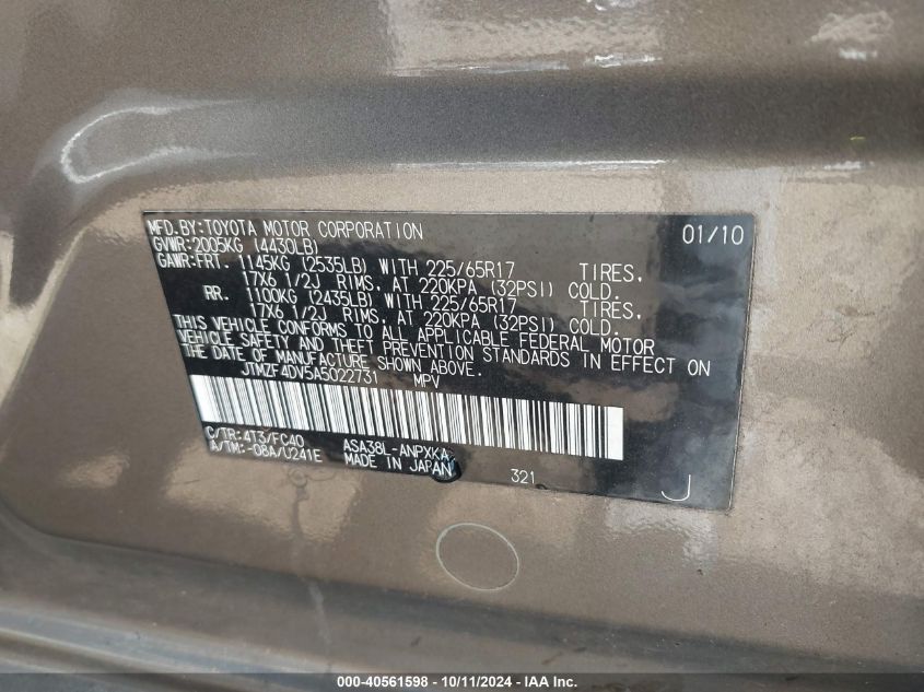 JTMZF4DV5A5022731 2010 Toyota Rav4