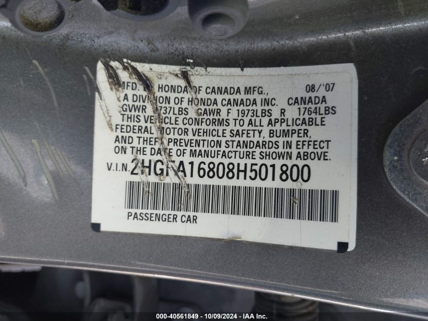 2HGFA16808H501800 2008 Honda Civic Ex