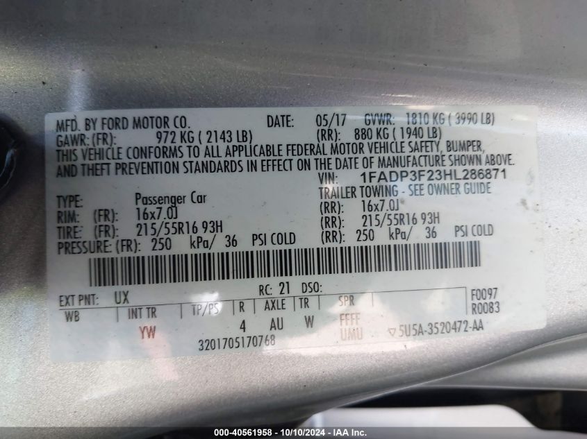 1FADP3F23HL286871 2017 Ford Focus Se