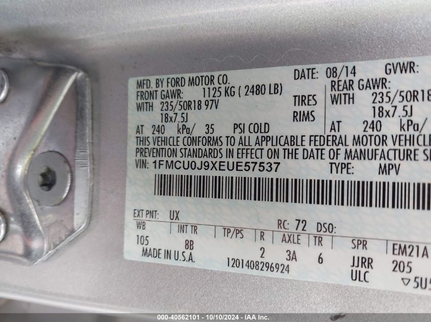 1FMCU0J9XEUE57537 2014 Ford Escape Titanium