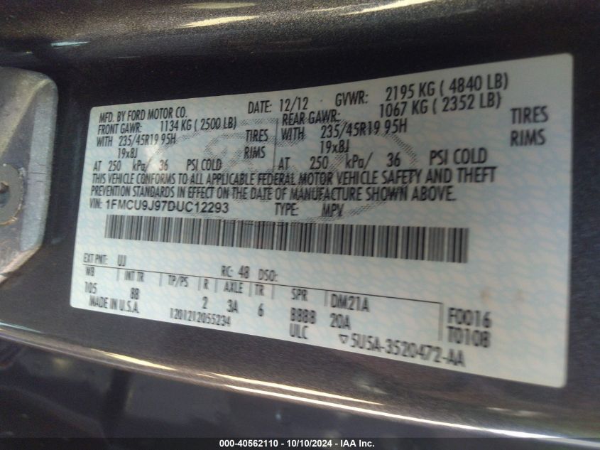 1FMCU9J97DUC12293 2013 Ford Escape Titanium