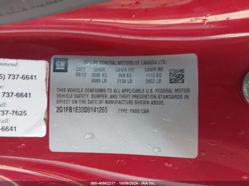 2G1FB1E33D9141260 2013 Chevrolet Camaro Lt