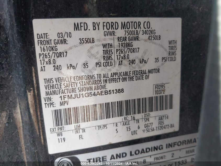 1FMJU1G54AEB51388 2010 Ford Expedition Xlt