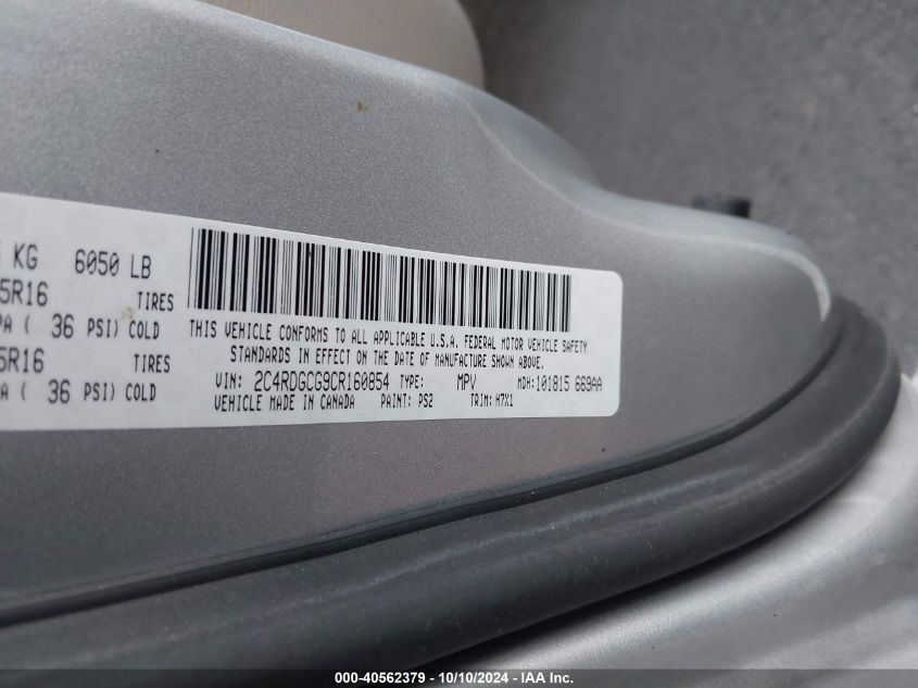 2C4RDGCG9CR160854 2012 Dodge Grand Caravan Sxt