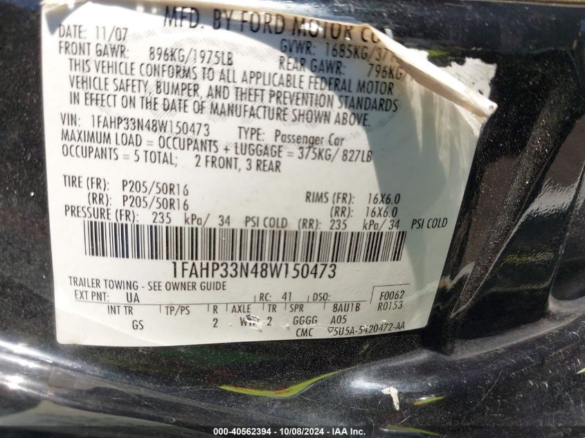 1FAHP33N48W150473 2008 Ford Focus Se/Ses