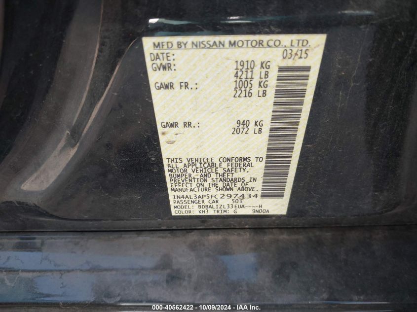 1N4AL3AP5FC297434 2015 Nissan Altima 2.5 Sv