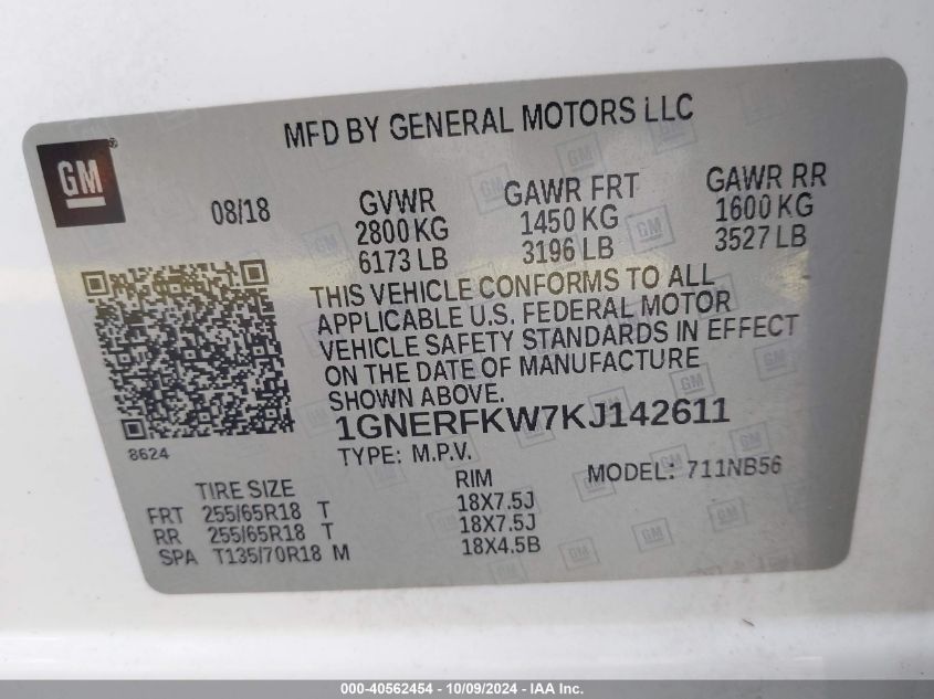 1GNERFKW7KJ142611 2019 Chevrolet Traverse Ls