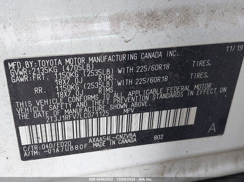 2T3J1RFV7LC071125 2020 Toyota Rav4 Trd Off-Road