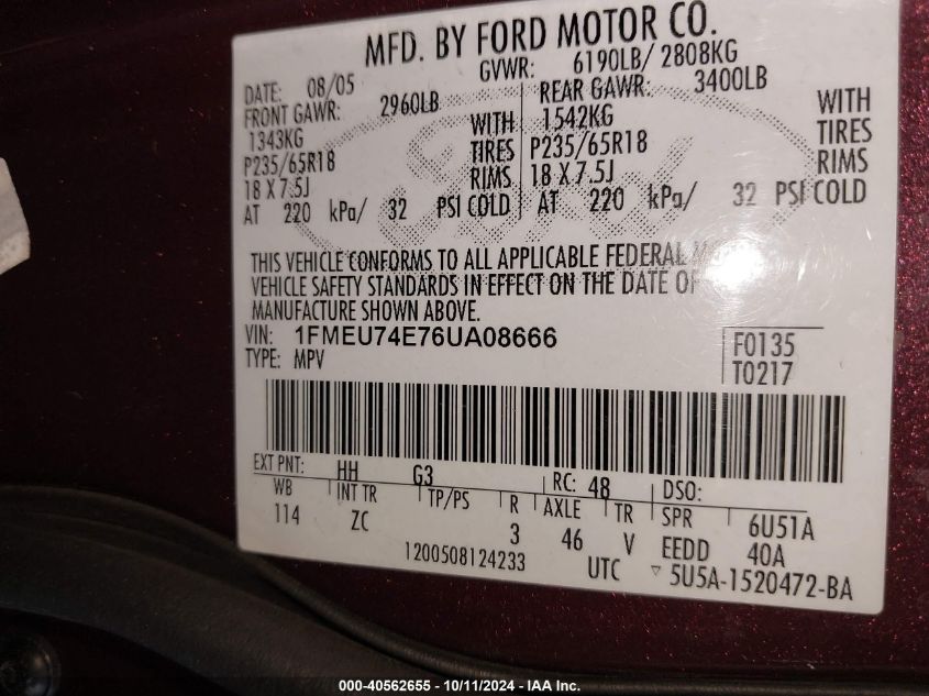 1FMEU74E76UA08666 2006 Ford Explorer Eddie Bauer