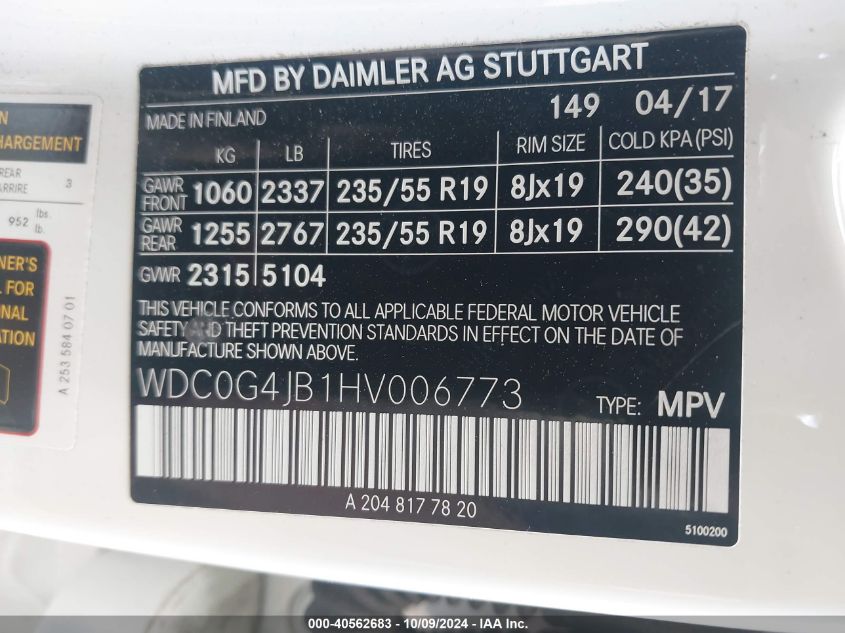 WDC0G4JB1HV006773 2017 Mercedes-Benz Glc 300