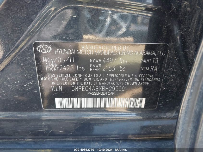 5NPEC4ABXBH295991 2011 Hyundai Sonata Limited 2.0T