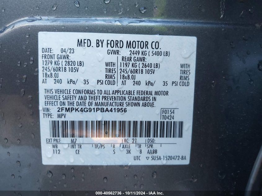 2FMPK4G91PBA41956 2023 Ford Edge Se