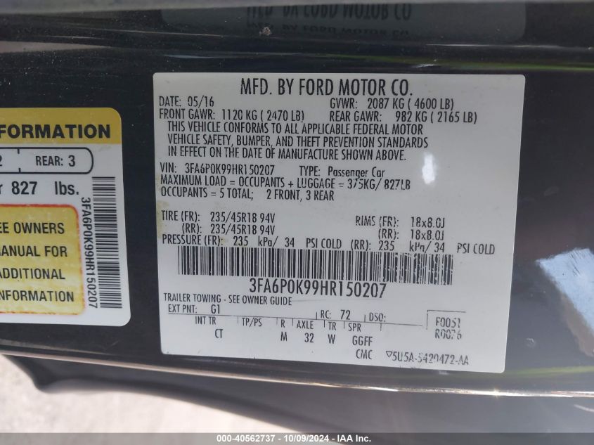 3FA6P0K99HR150207 2017 Ford Fusion Titanium