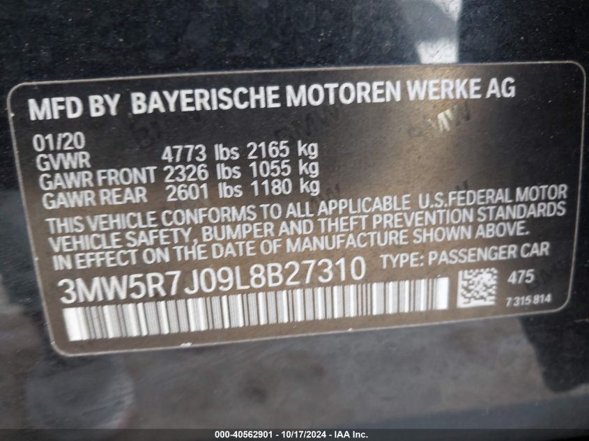 VIN 3MW5R7J09L8B27310 2020 BMW 3 Series, 330I Xdrive no.9